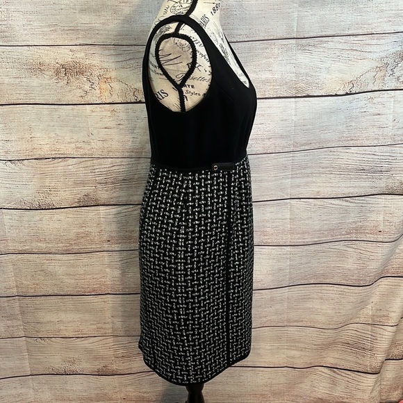 Tibi Dress Tweed Bottom Wool Bodice Size 2 Faux Leather Trim Black & White - Picture 4 of 12